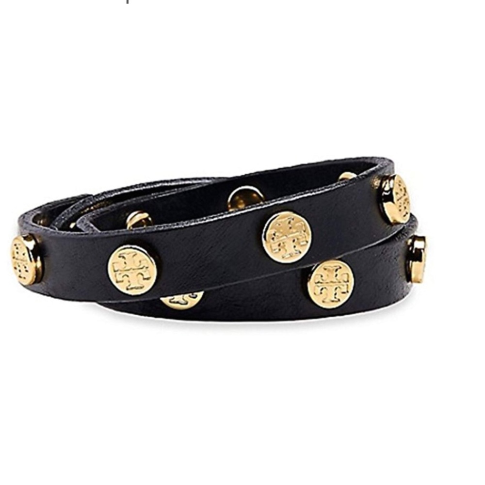 NWT Tory Burch Double wrap Logo Stud Cuff,  Black